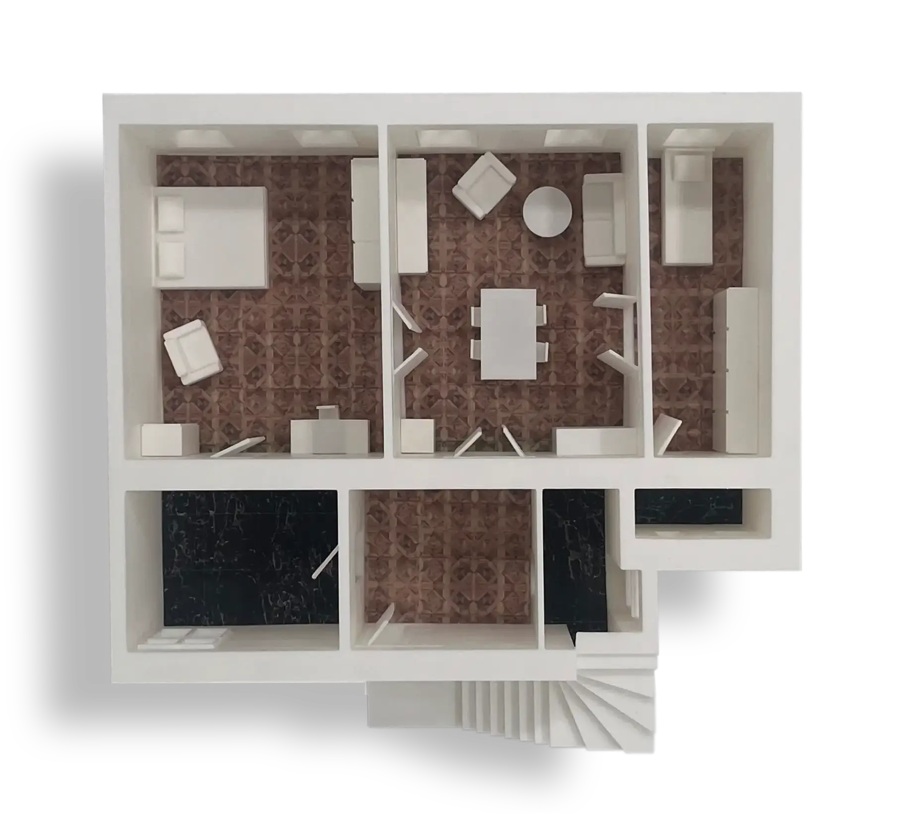 MiniHome mit Parkett, Fliesen und Möbeln - Grundriss Layout 1